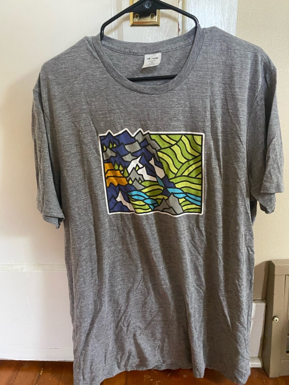 Gray Graphic Men’s T-Shirt with Mountain Design